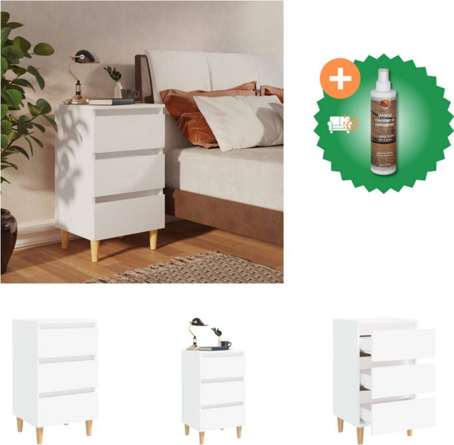 VidaXL Bedtafeltje Scandinavische stijl 3 lades Wit 40x35x69 cm Kast Inclusief Houtreiniger en verfrisser