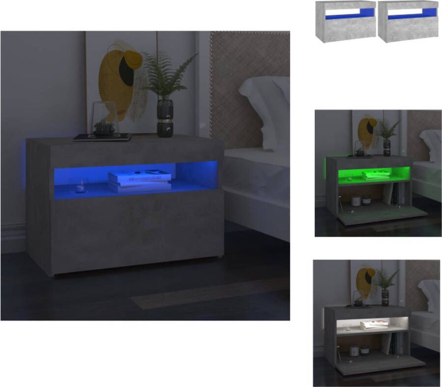VidaXL Nachtkastje Nachtkastjes Houten Nachtkastje Houten Nachtkastjes 2 st met LED-verlichting 60x35x40 cm betongrijs - Foto 2