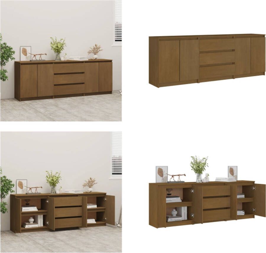 VidaXL Bijzetkast 180x36x65 cm massief grenenhout honingbruin Bijzetkast Bijzetkasten Zijkast Opbergkast