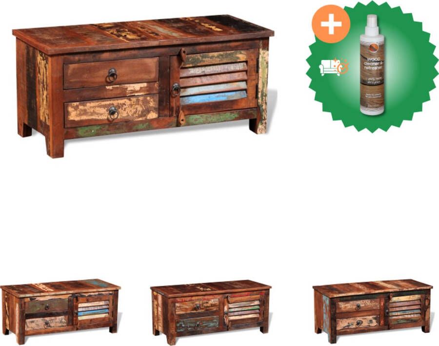 VidaXL Bijzetkast Houten Antieke Stijl 1 Deur 2 Lades 90x38x40cm Gerecycled Hout Kast Inclusief Houtreiniger en verfrisser