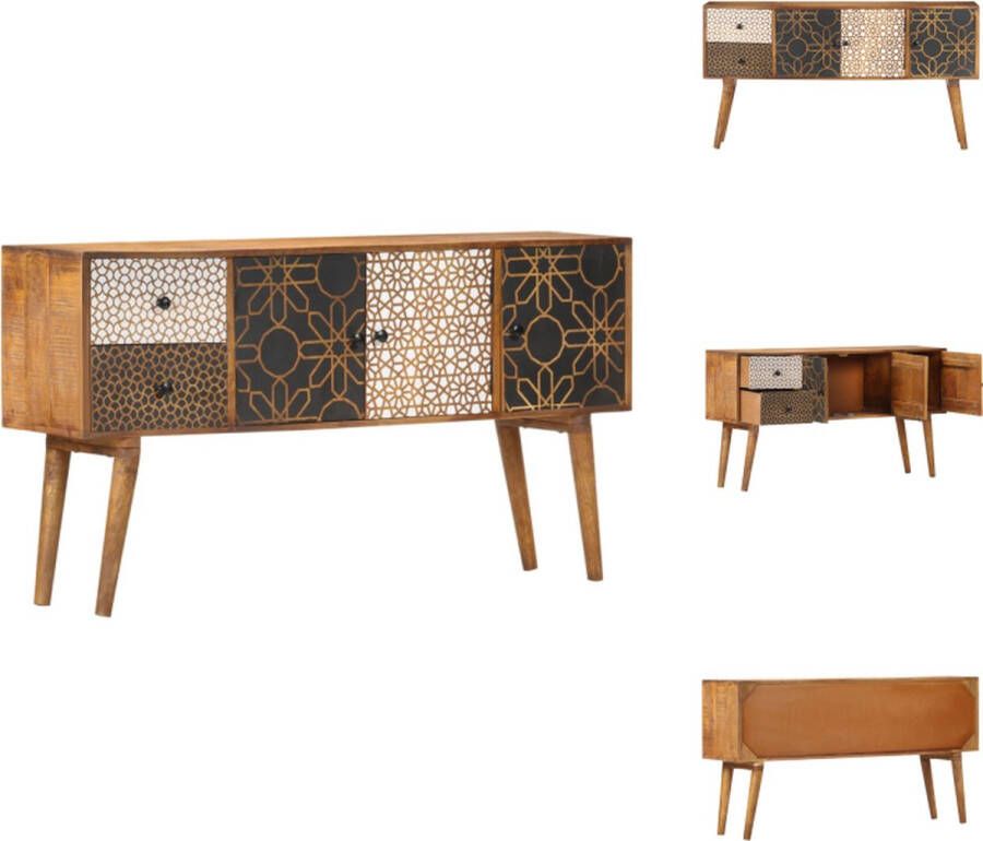 VidaXL Zijkast Zijkasten Dressoir Dressoirs Dressoir met geprint patroon 130x30x70 cm massief mangohout - Foto 2