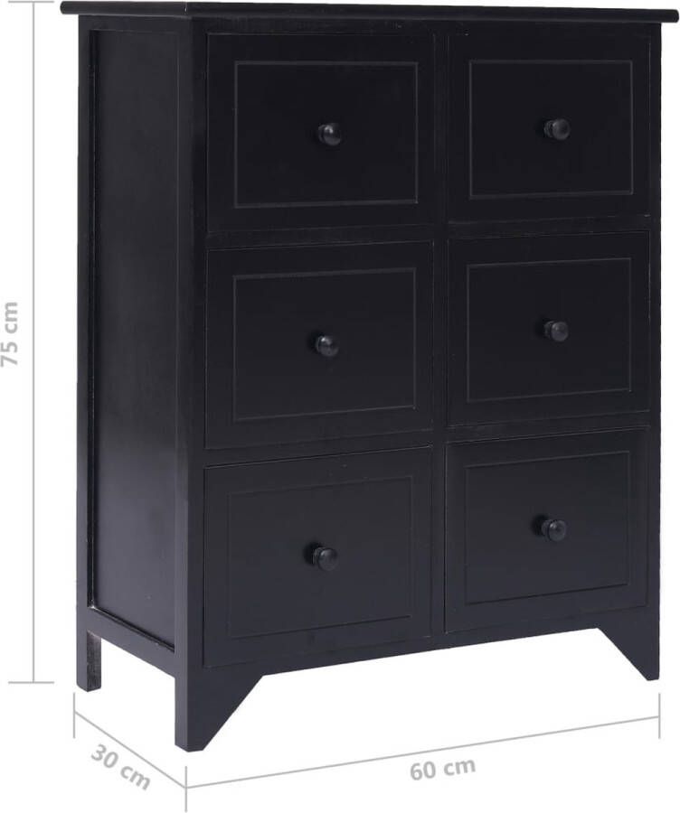 VidaXL -Bijzetkast-met-6-lades-60x30x75-cm-paulowniahout-zwart - Foto 2