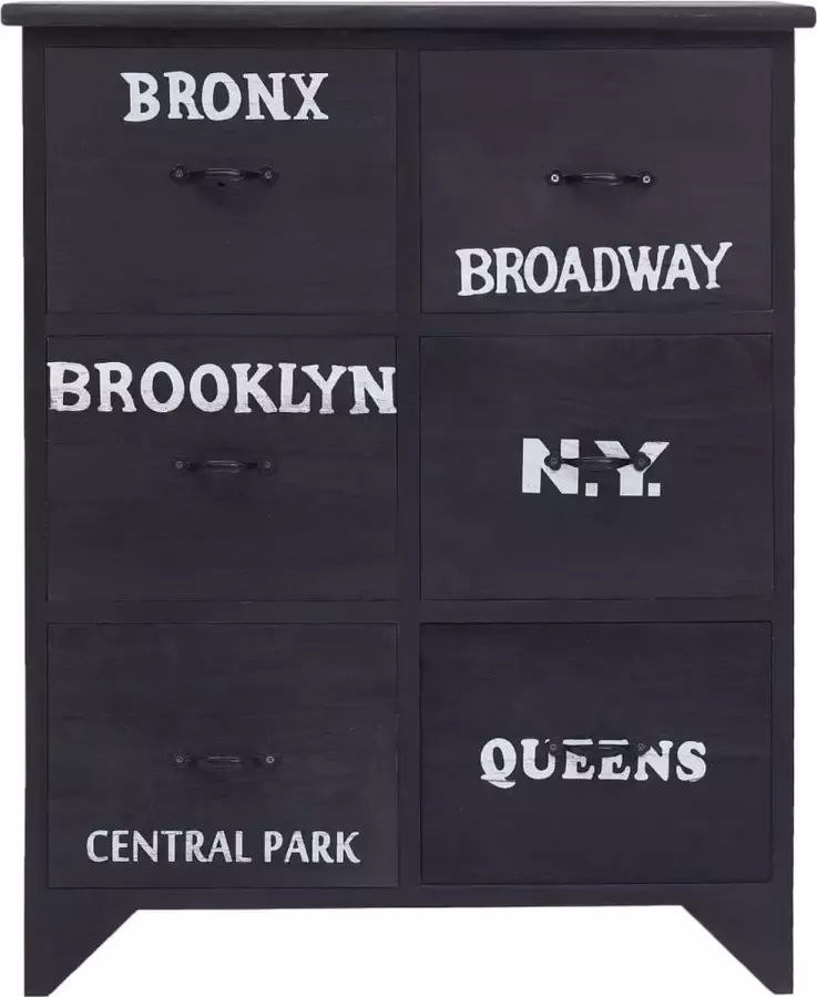 VidaXL Bijzetkast met 6 lades 60x30x75 cm paulowniahout zwart