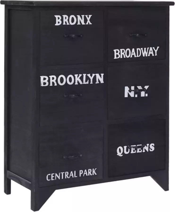 VidaXL Bijzetkast met 6 lades 60x30x75 cm paulowniahout zwart - Foto 2