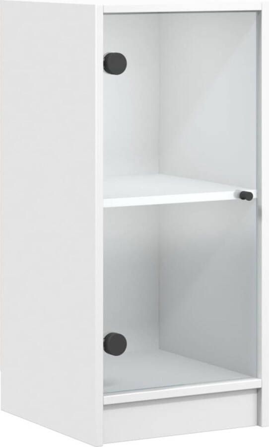 VidaXL Bijzetkast met glazen deuren Wit Klassieke Dressoir Houten Kast Vitrinekast Opbergkast Salontafel