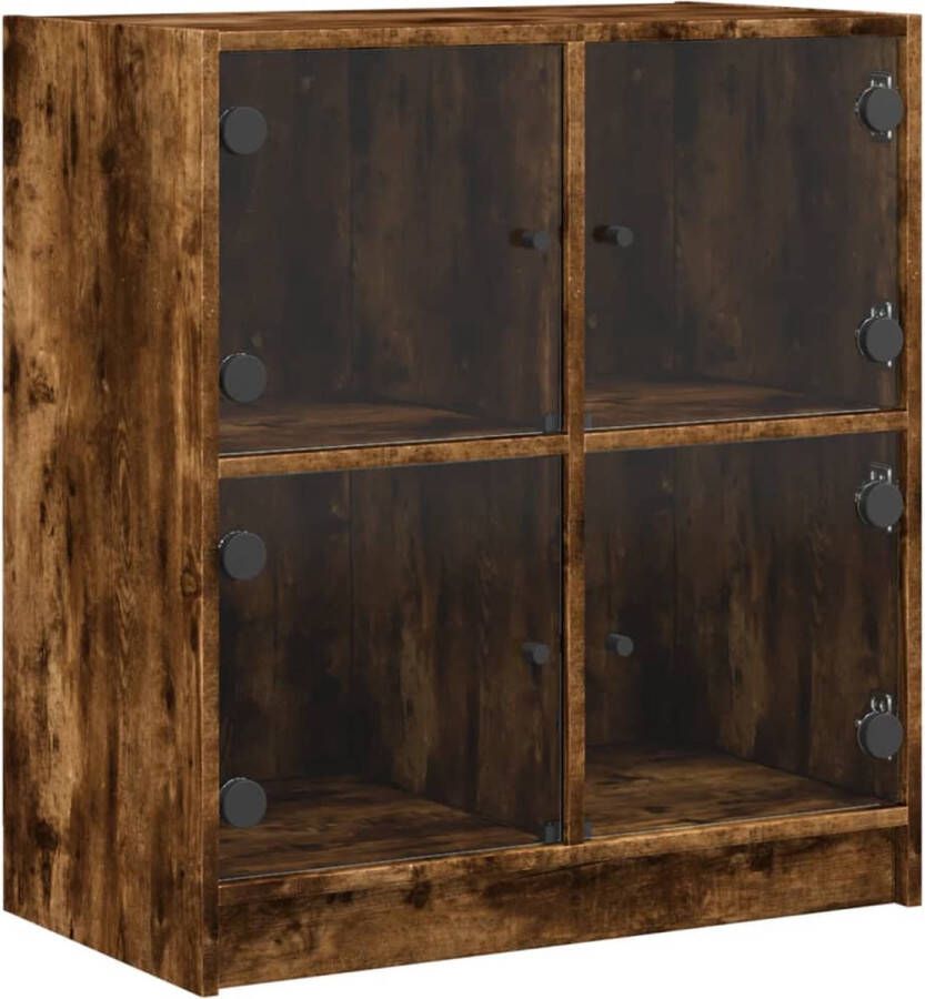 VidaXL -Bijzetkast-met-glazen-deuren-68x37x75 5-cm-gerookt-eikenkleurig - Foto 3