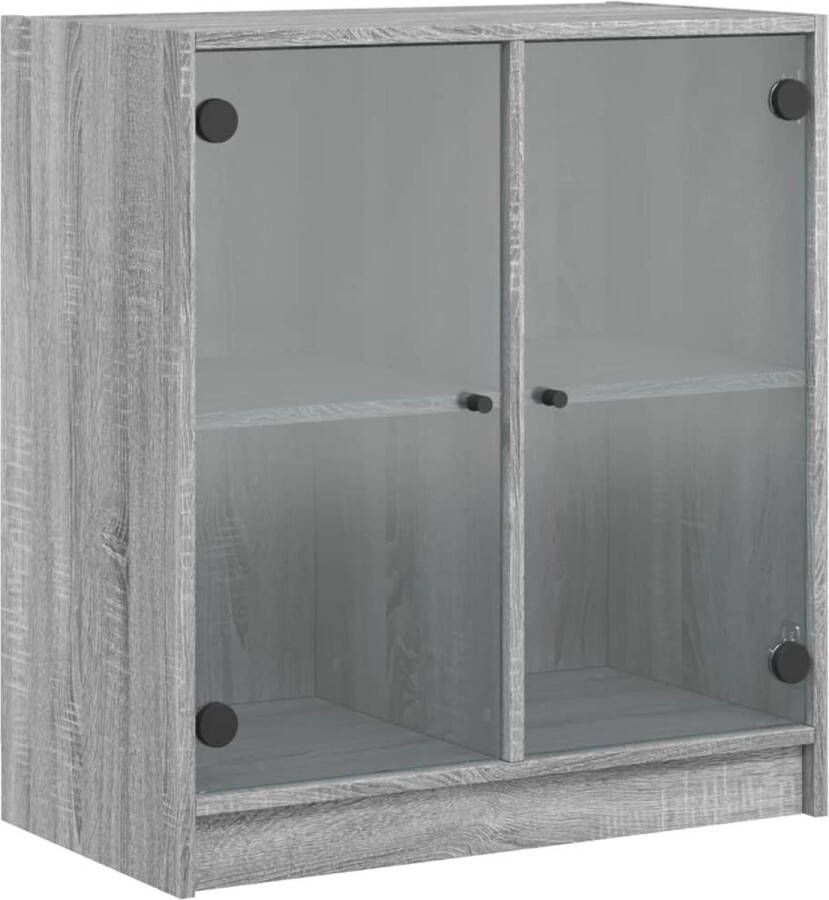 VidaXL Bijzetkast Glazen Deuren Grijs Sonoma Eiken Dressoir Bijzettafel Houten Kast Grijze Kast Vintage Kast