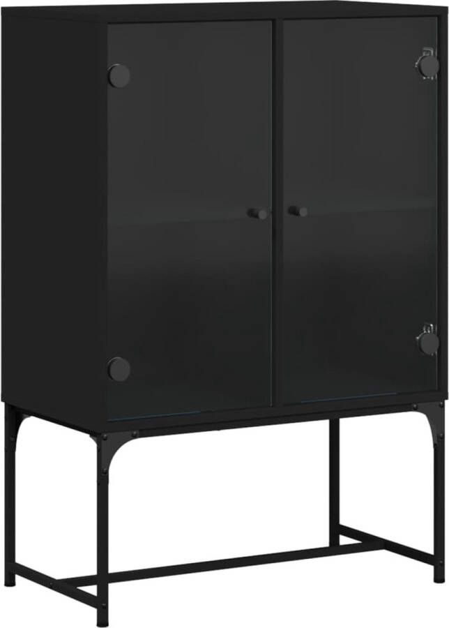 VidaXL -Bijzetkast-met-glazen-deuren-69x37x100-cm-zwart - Foto 3
