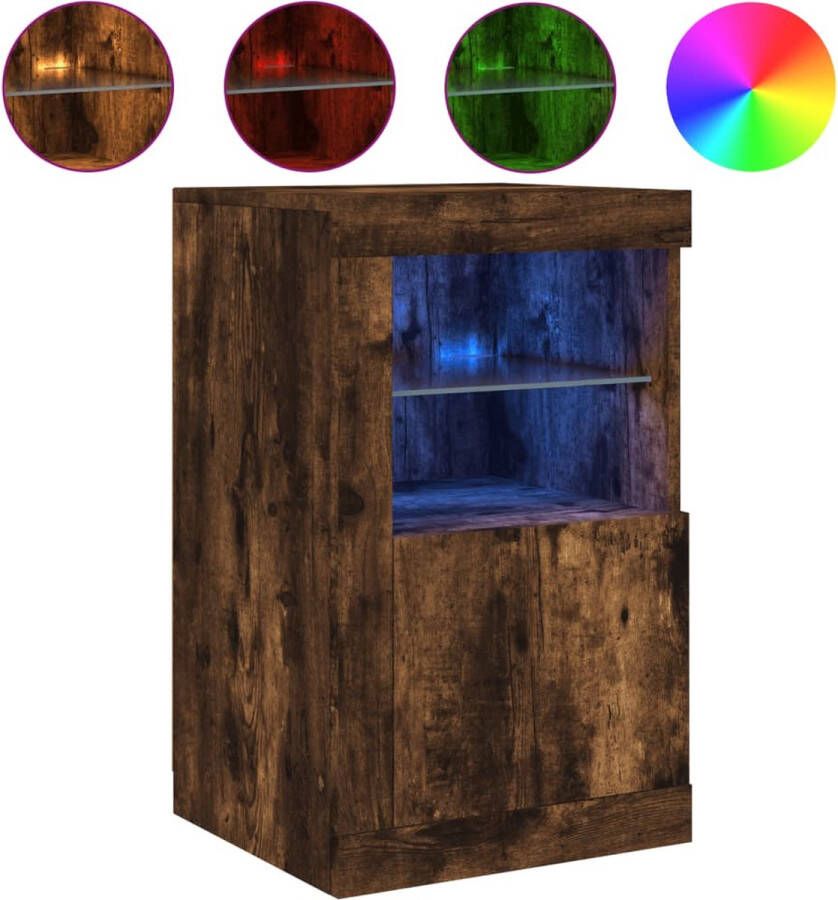 The Living Store Bijzetkast LED-verlichting Opbergruimte Flexibele deur Gerookt eiken 41x37x67cm Bijzettafel Led Lampen Opbergkast Houten Kast Bruine Kast - Foto 2