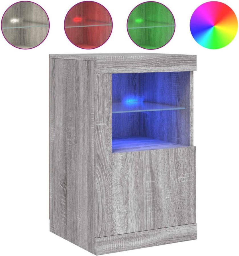 VidaXL Bijzetkast Met LED Grijs Sonoma Eiken Bijzettafel Led Lampen Opbergkast Grijze Salontafel Tv Tafel Side Table Rgb Licht
