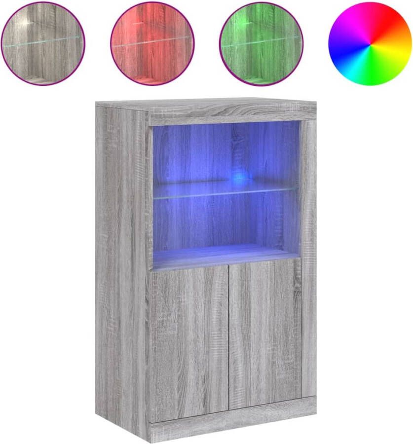 VidaXL Bijzetkast Grijs Sonoma Eiken Met LED 60 5x37x100 cm Bijzettafel Led Lampen Houten Kast Grijze Kast Salontafel Opslagoplossing Woonkamer Decoratie