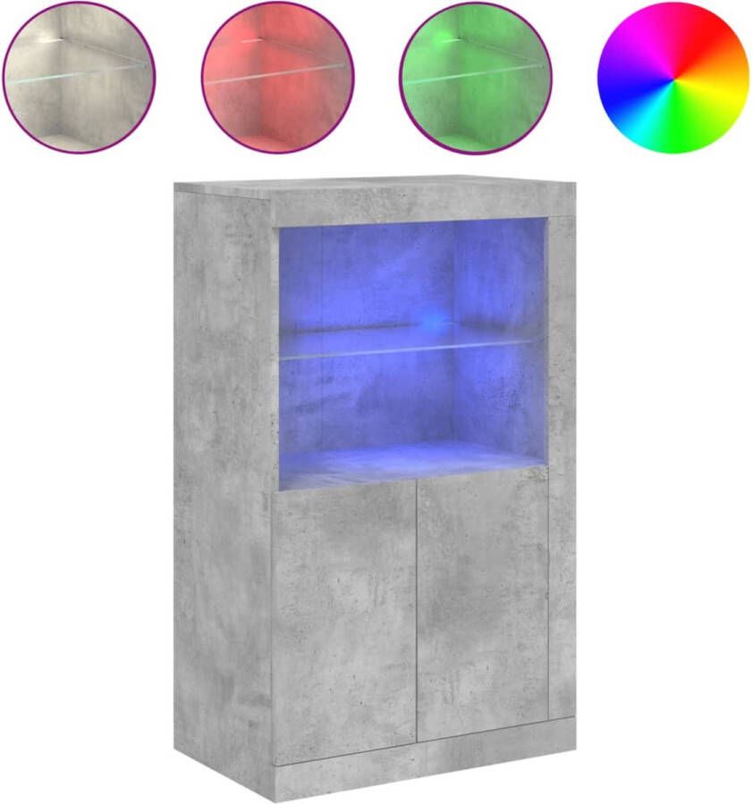 VidaXL -Bijzetkast-met-LED-verlichting-bewerkt-hout-betongrijs - Foto 2