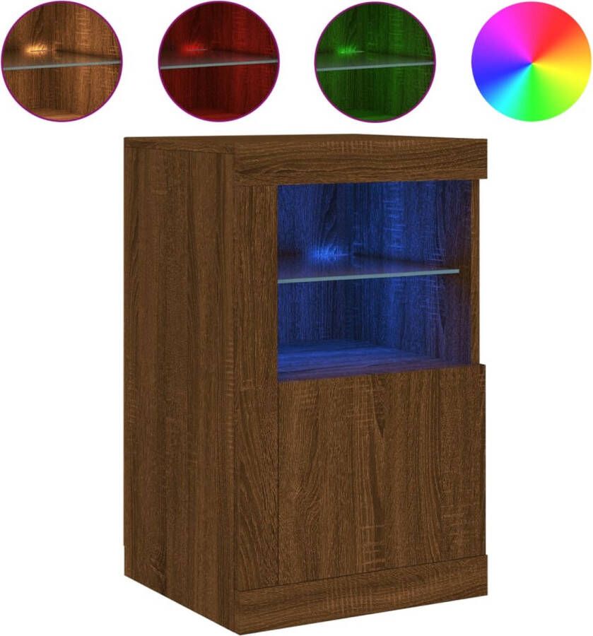 VidaXL -Bijzetkast-met-LED-verlichting-bewerkt-hout-bruineikenkleurig - Foto 4