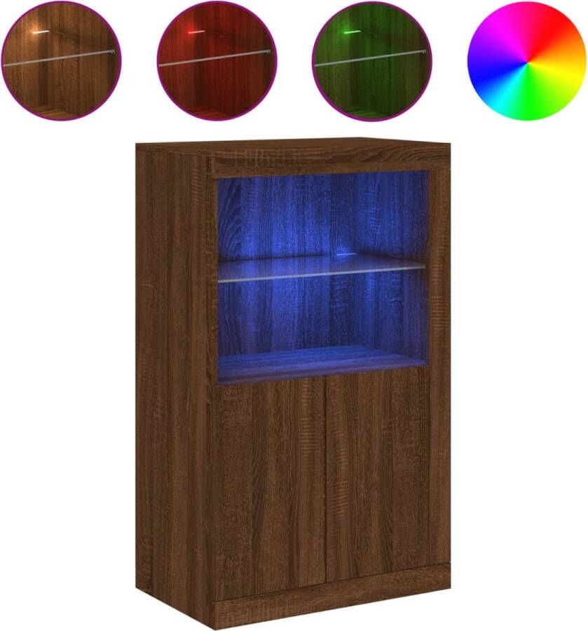 VidaXL Bijzetkast met LED-verlichting Bruin Eiken Bijzettafel Houten Kast Led Verlichting Bruine Eik Salontafel Opbergkast Woonkamerdecor