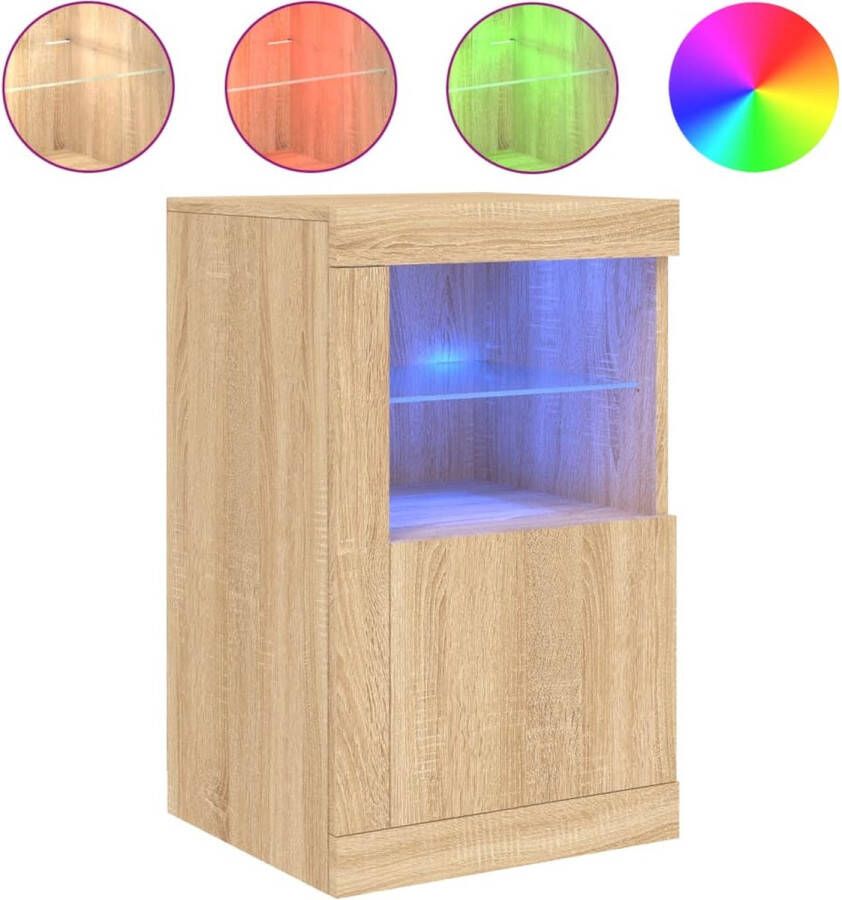 VidaXL -Bijzetkast-met-LED-verlichting-bewerkt-hout-sonoma-eikenkleurig - Foto 4