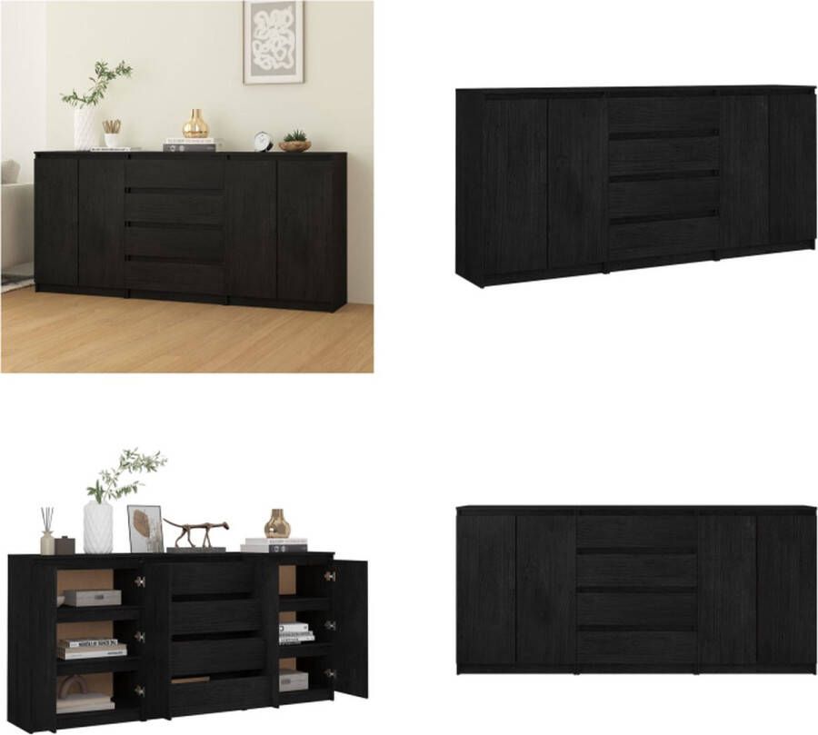 VidaXL Bijzetkasten 3 st massief grenenhout zwart Bijzetkast Bijzetkasten Zijkast Opbergkast