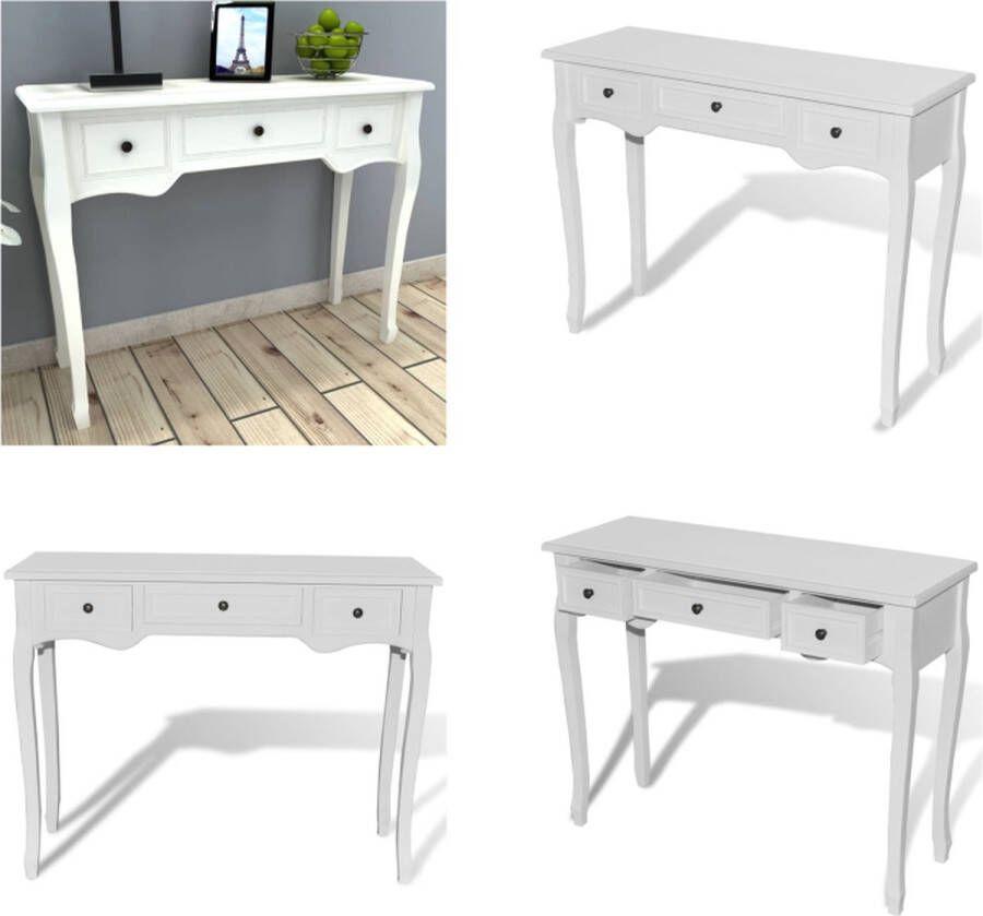 VidaXL Bijzetkastje met 3 lades wit Kaptafel Kaptafels Kap Tafel Kap Tafels