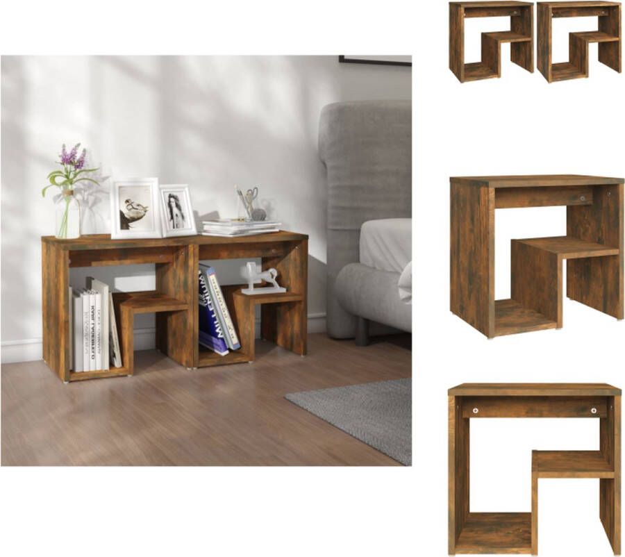 VidaXL Nachtkastje Nachtkastjes Bedkastje Nachttafeltje Nachtkastjes 2 st 40x30x40 cm bewerkt hout gerookt eikenkleurig