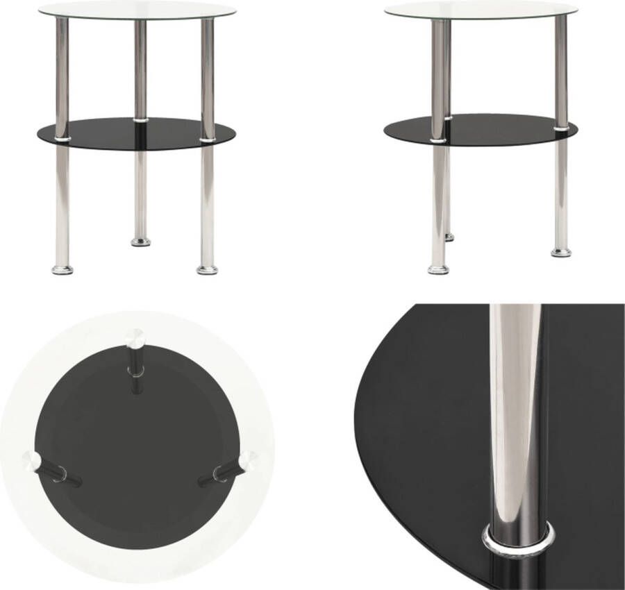 VidaXL Bijzettafel 2-laags 38 cm gehard glas transparant en zwart Salontafel Salontafels Tafel Tafels - Foto 2