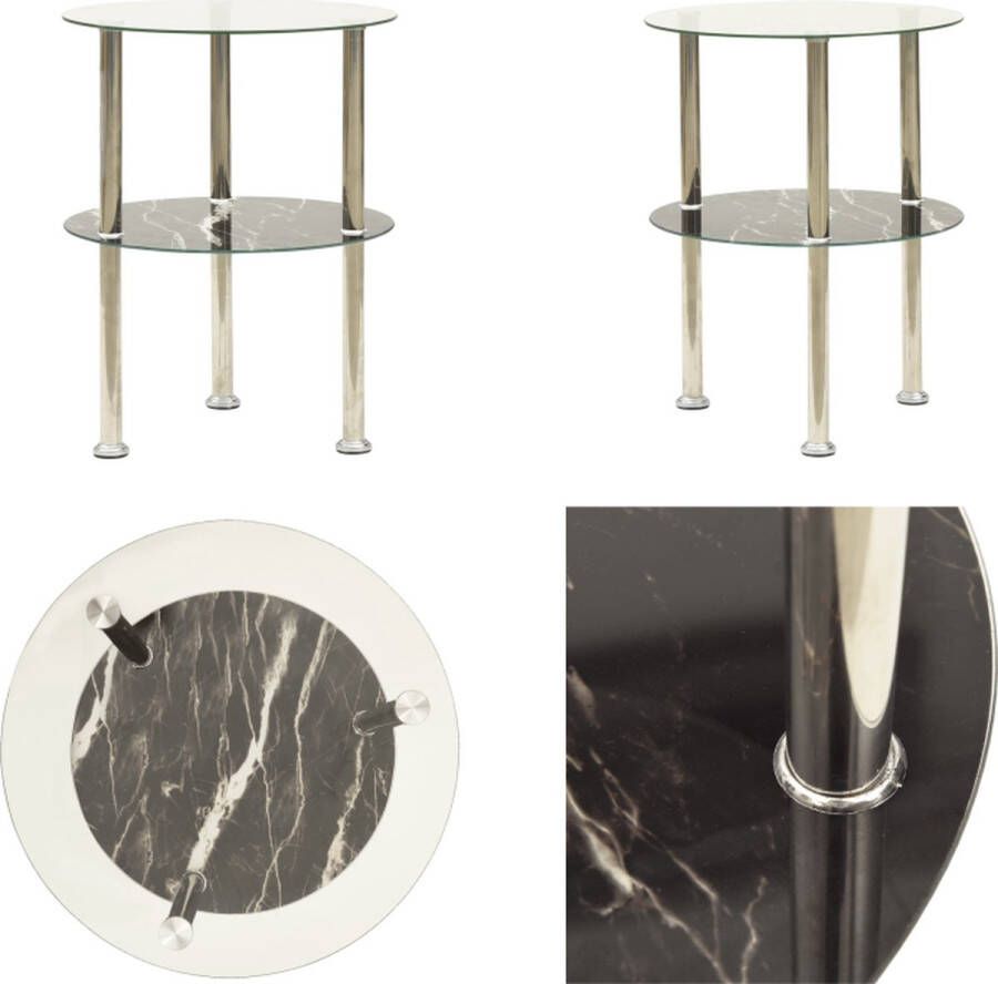 VidaXL Bijzettafel 2-laags 38cm gehard glas transparant en zwartmarmer Salontafel Salontafels Tafel Tafels