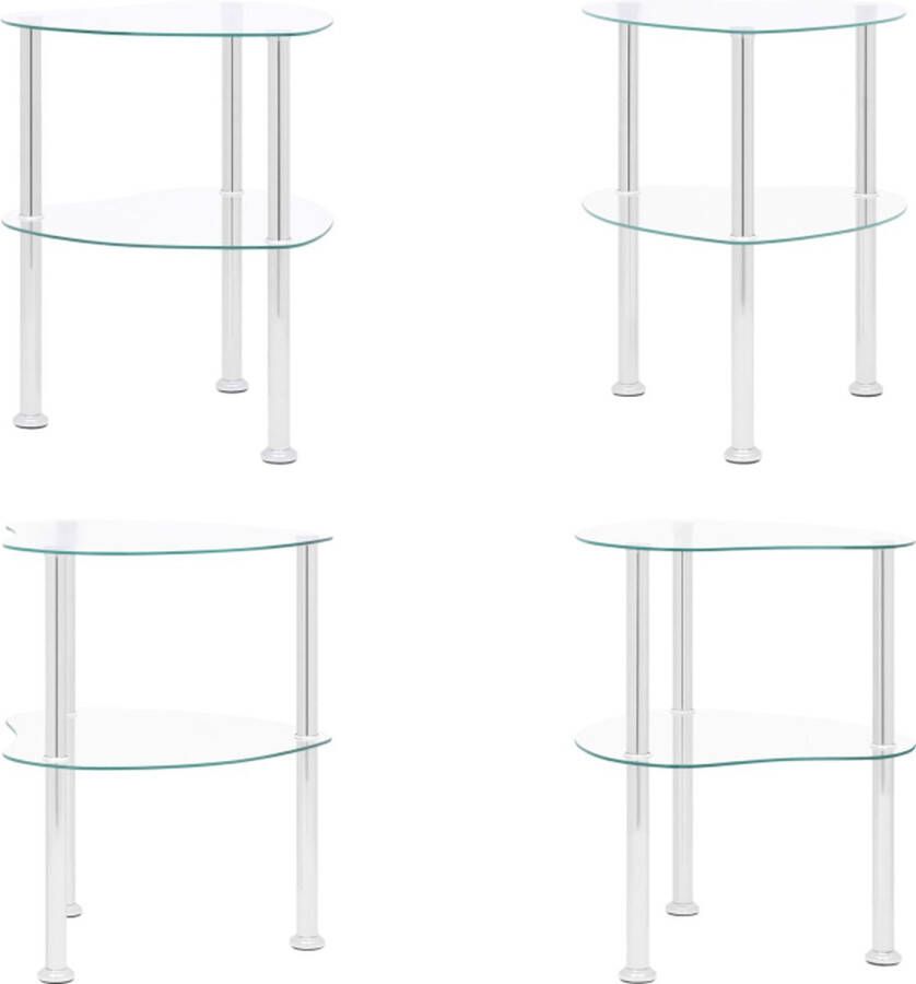 VidaXL Bijzettafel 2-laags 38x38x50 cm gehard glas transparant Salontafel Salontafels Tafel Tafels