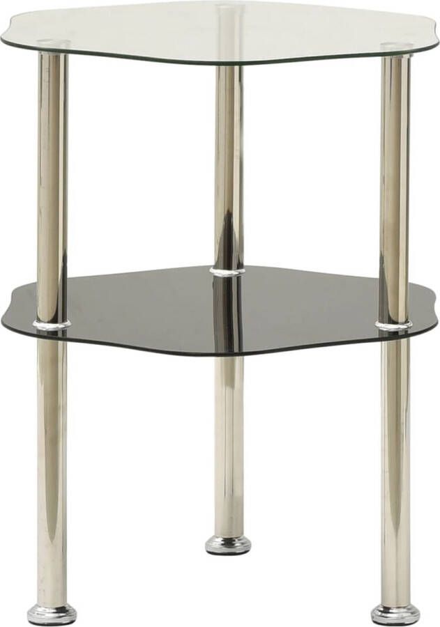 VidaXL Bijzettafel 2-laags Gehard glas 38x38x50 cm Bijzettafel Salontafel Glas Tafel Modern Design Twee Laag Zwarte Bijzet Tafel - Foto 2