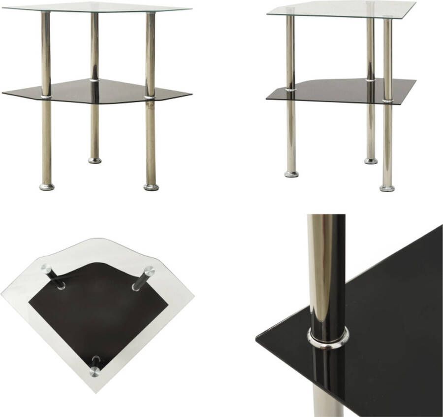 VidaXL Bijzettafel 2-laags 38x38x50 cm gehard glas transparant zwart Salontafel Salontafels Tafel Tafels