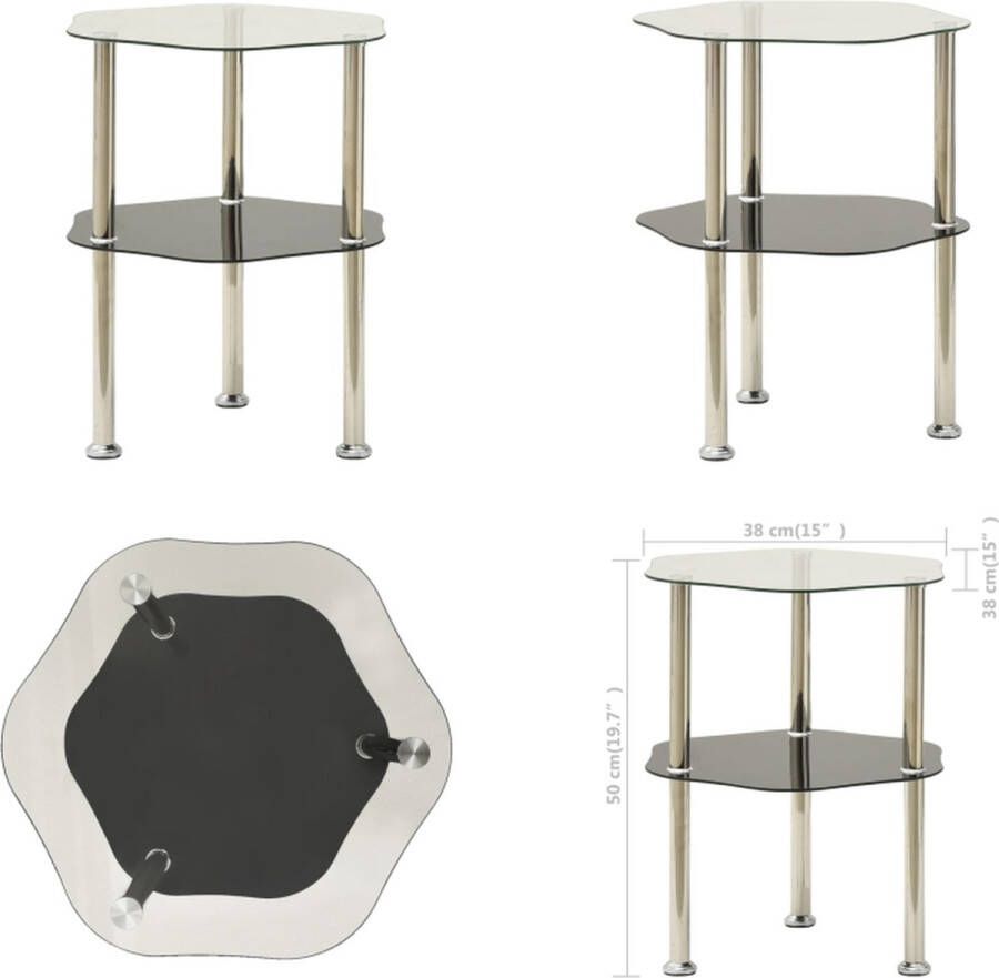 VidaXL Bijzettafel 2-laags 38x38x50 cm gehard glas transparant zwart Salontafel Salontafels Tafel Tafels