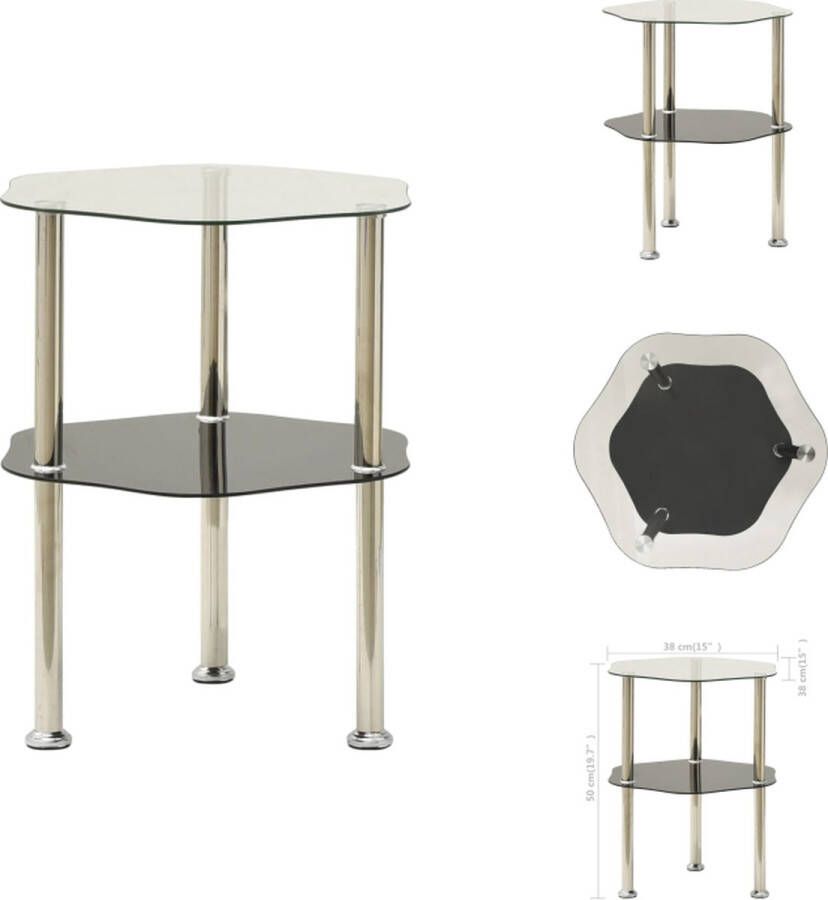 VidaXL Salontafel Salontafels Tafel Tafels Bijzettafel 2-laags 38x38x50 cm gehard glas transparant zwart - Foto 2