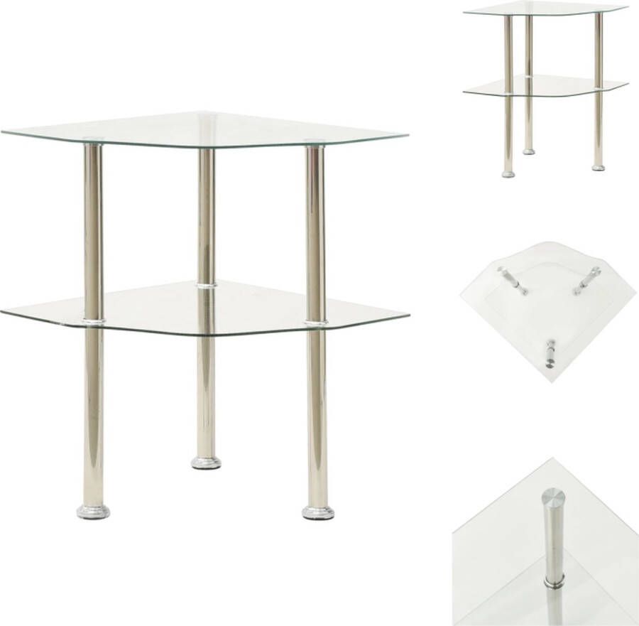 VidaXL Bijzettafel 2 lagen 38 x 38 x 50 cm Transparant glas en roestvrij staal Tafel