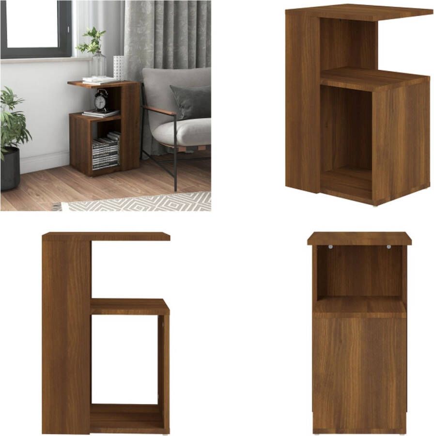 VidaXL Bijzettafel 36x30x56 cm bewerkt hout bruineikenkleurig Bijzettafel Bijzettafels Salontafel Woonkamertafel