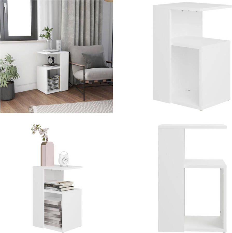 VidaXL Bijzettafel 36x30x56 cm bewerkt hout wit Bijzettafel Bijzettafels Tafeltje Tafeltjes - Foto 2