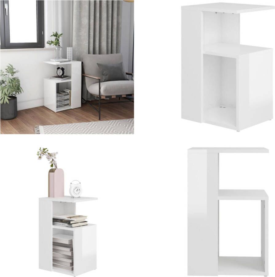 VidaXL Bijzettafel 36x30x56 cm bewerkt hout hoogglans wit Bijzettafel Bijzettafels Tafeltje Tafeltjes