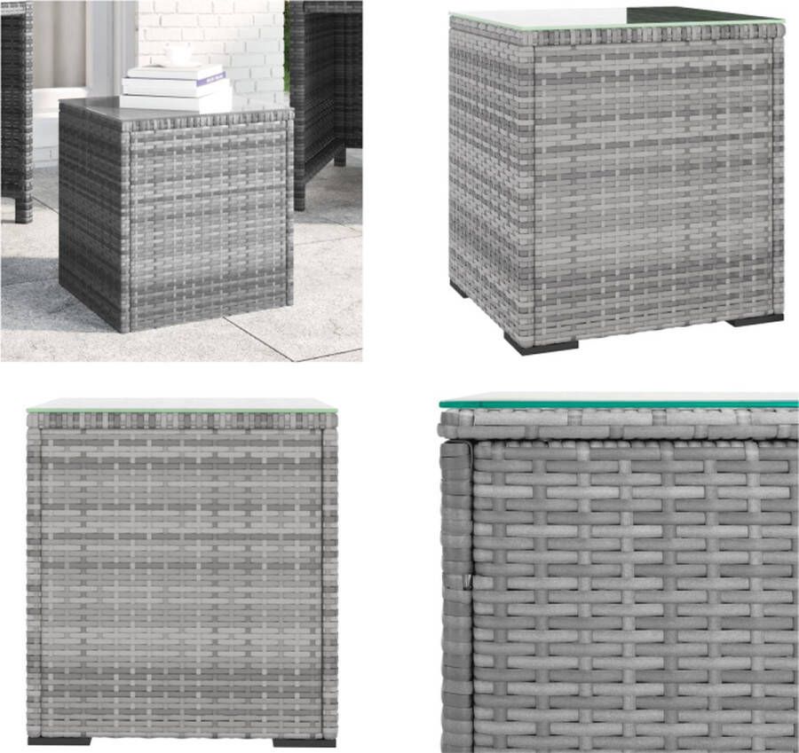 VidaXL -Bijzettafel-40x37x40-5-cm-poly-rattan-en-gehard-glas-grijs Bijzettafel Bijzettafels Salontafel Tafel