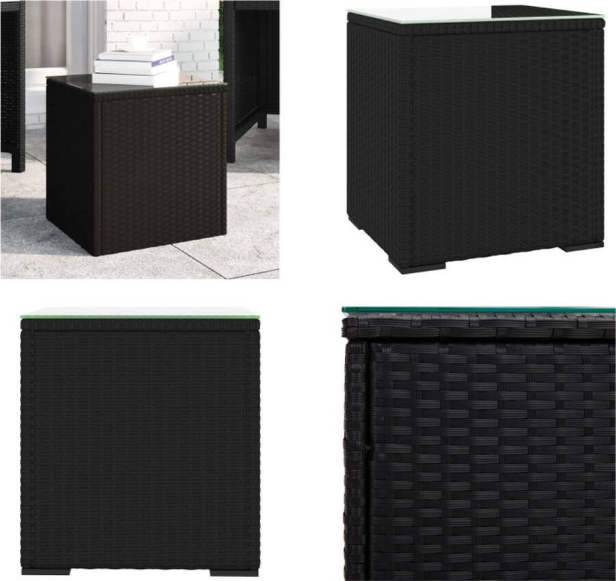 VidaXL -Bijzettafel-40x37x40-5-cm-poly-rattan-en-gehard-glas-zwart Bijzettafel Bijzettafels Salontafel Tafel