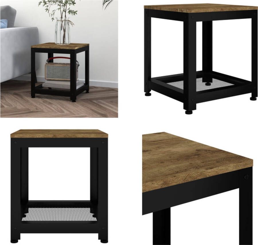 VidaXL Bijzettafel 40x40x45 cm MDF en ijzer donkerbruin en zwart Bijzettafel Bijzettafels Eindtafel Salontafel