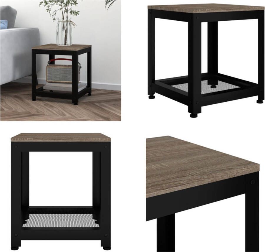VidaXL Bijzettafel 40x40x45 cm MDF en ijzer grijs en zwart Bijzettafel Bijzettafels Eindtafel Salontafel - Foto 2