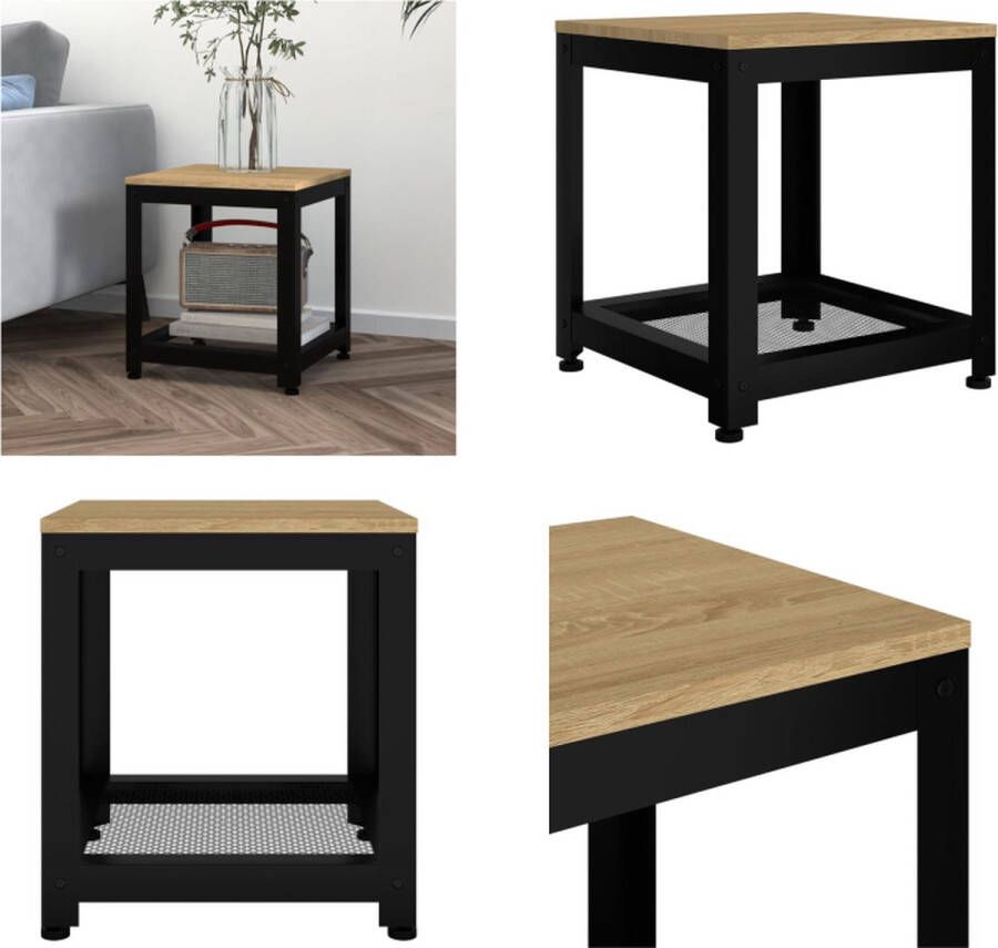 VidaXL Bijzettafel 40x40x45 cm MDF en ijzer lichtbruin en zwart Bijzettafel Bijzettafels Eindtafel Salontafel