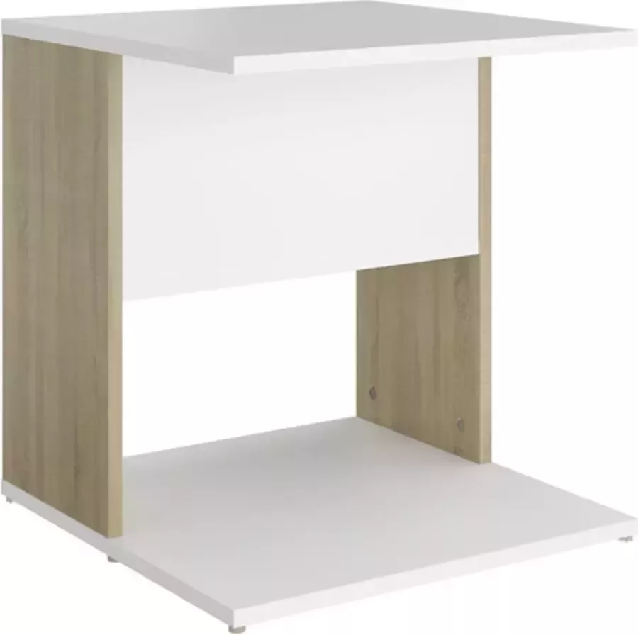 VidaXL -Bijzettafel-45x45x48-cm-spaanplaat-wit-en-sonoma-eikenkleurig - Foto 2