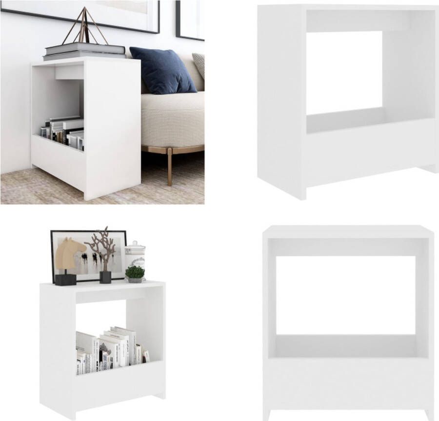 VidaXL Bijzettafel 50x26x50 cm bewerkt hout wit Bijzettafel Bijzettafels Zijtafel Zijtafels