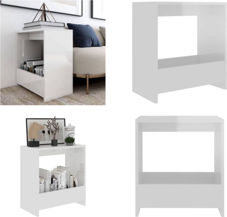 VidaXL Bijzettafel 50x26x50 cm spaanplaat hoogglans wit Bijzettafel Bijzettafels Zijtafel Zijtafels