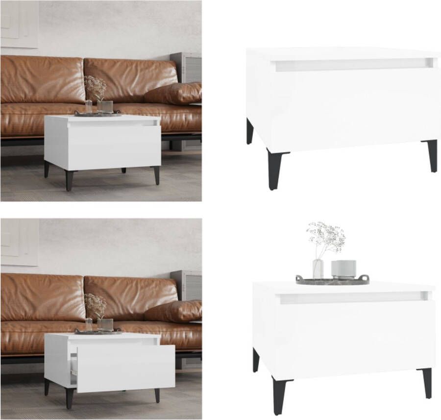 VidaXL Bijzettafel 50x46x35 cm bewerkt hout hoogglans wit Bijzettafel Bijzettafels Eindtafel Salontafel