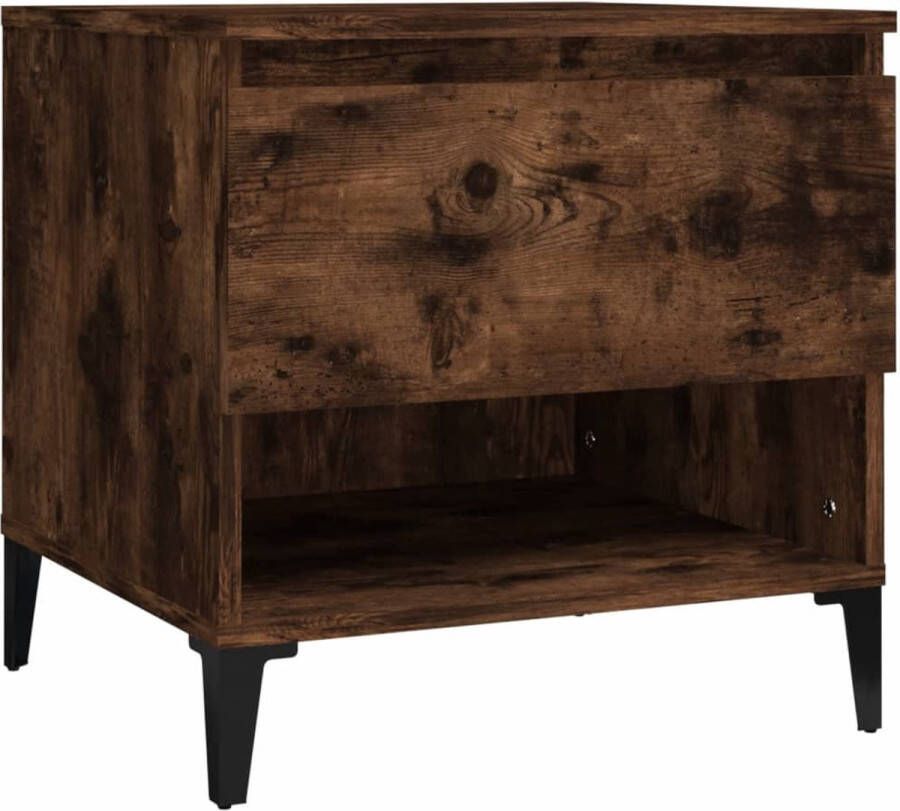 VidaXL Bijzettafel 50x46x50 cm Gerookt Eiken Bijzettafel Industrieel Design Houten Tafel Roestvrijstalen Poten Salontafel Bergruimte