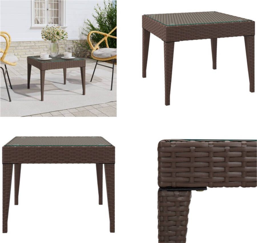 VidaXL -Bijzettafel-50x50x38-cm-poly-rattan-en-gehard-glas-bruin Bijzettafel Bijzettafels Salontafel Tafel