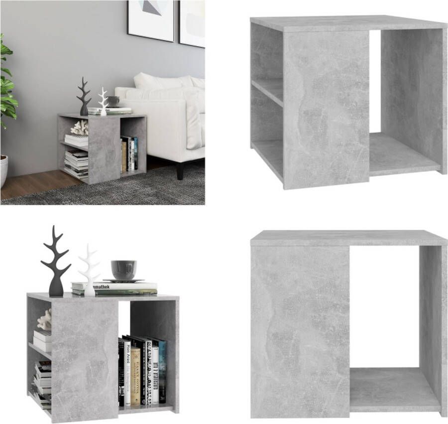 VidaXL Bijzettafel 50x50x45 cm bewerkt hout betongrijs Bijzettafeltje Bijzettafeltjes Salontafel Salontafels