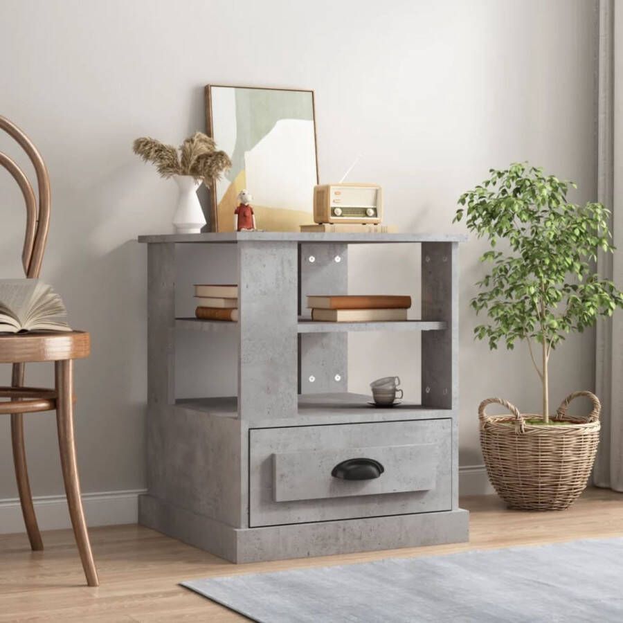 VidaXL Bijzettafel 50x50x60 cm spaanplaat betongrijs