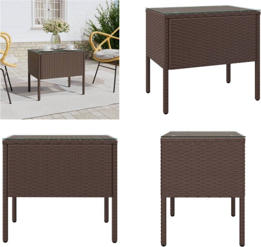 VidaXL -Bijzettafel-53x37x48-cm-poly-rattan-en-gehard-glas-bruin - Foto 2