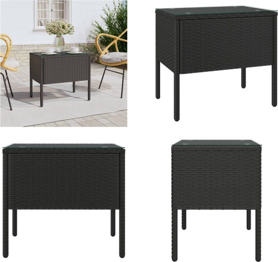 VidaXL -Bijzettafel-53x37x48-cm-poly-rattan-en-gehard-glas-zwart - Foto 2