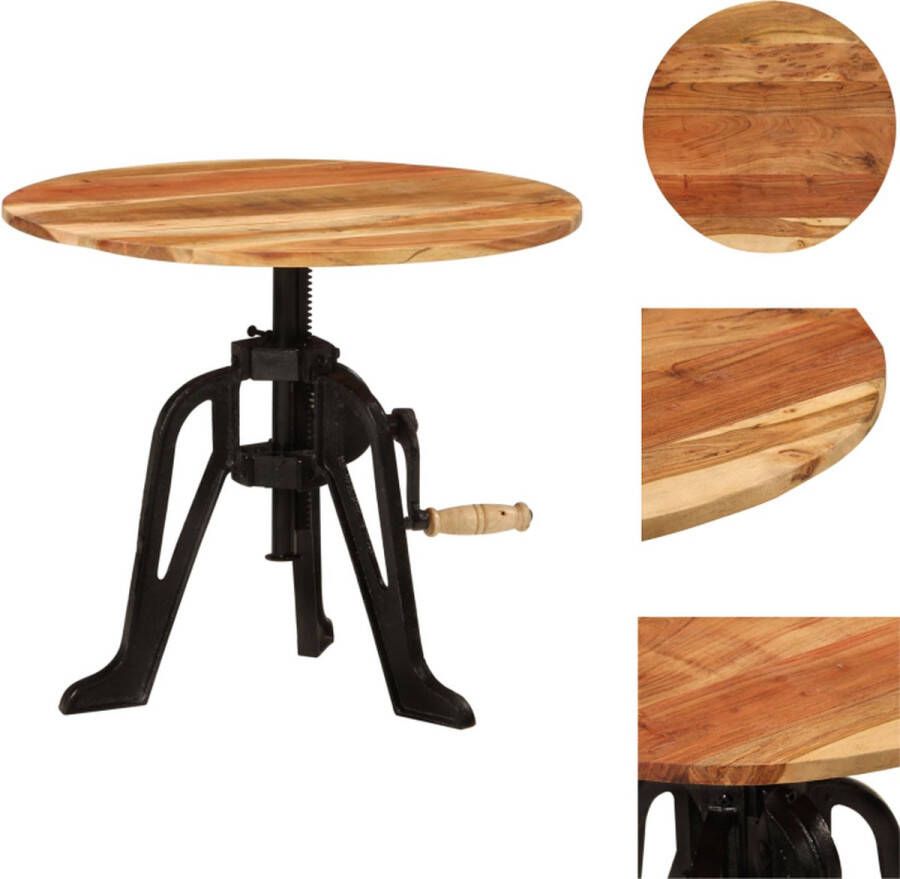 VidaXL Bijzettafeltje Bijzettafeltjes Houten Tafeltje Salontafel Bijzettafel 60x(42-62) cm massief acaciahout en gietijzer - Foto 2