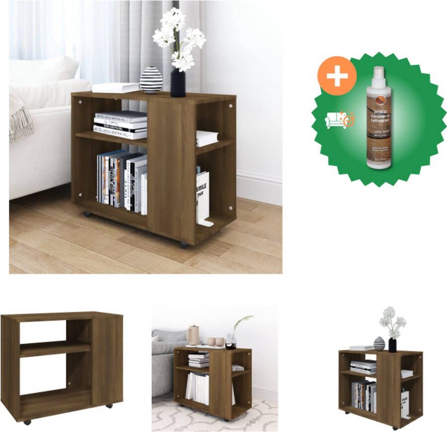 VidaXL Bijzettafel Bruineiken 70 x 35 x 55 cm Wieltjes 2 lagen Tafel Inclusief Houtreiniger en verfrisser